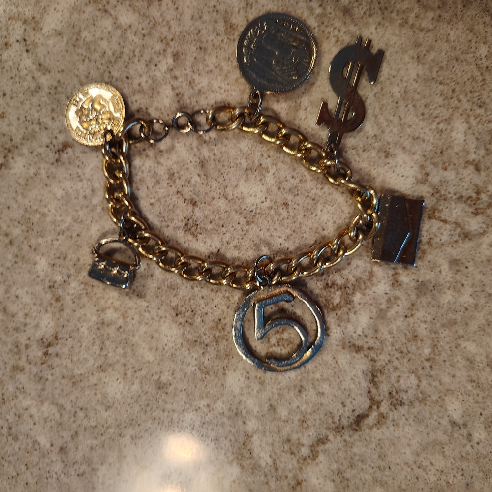 Gold Charm Bracelet with Number Pendants